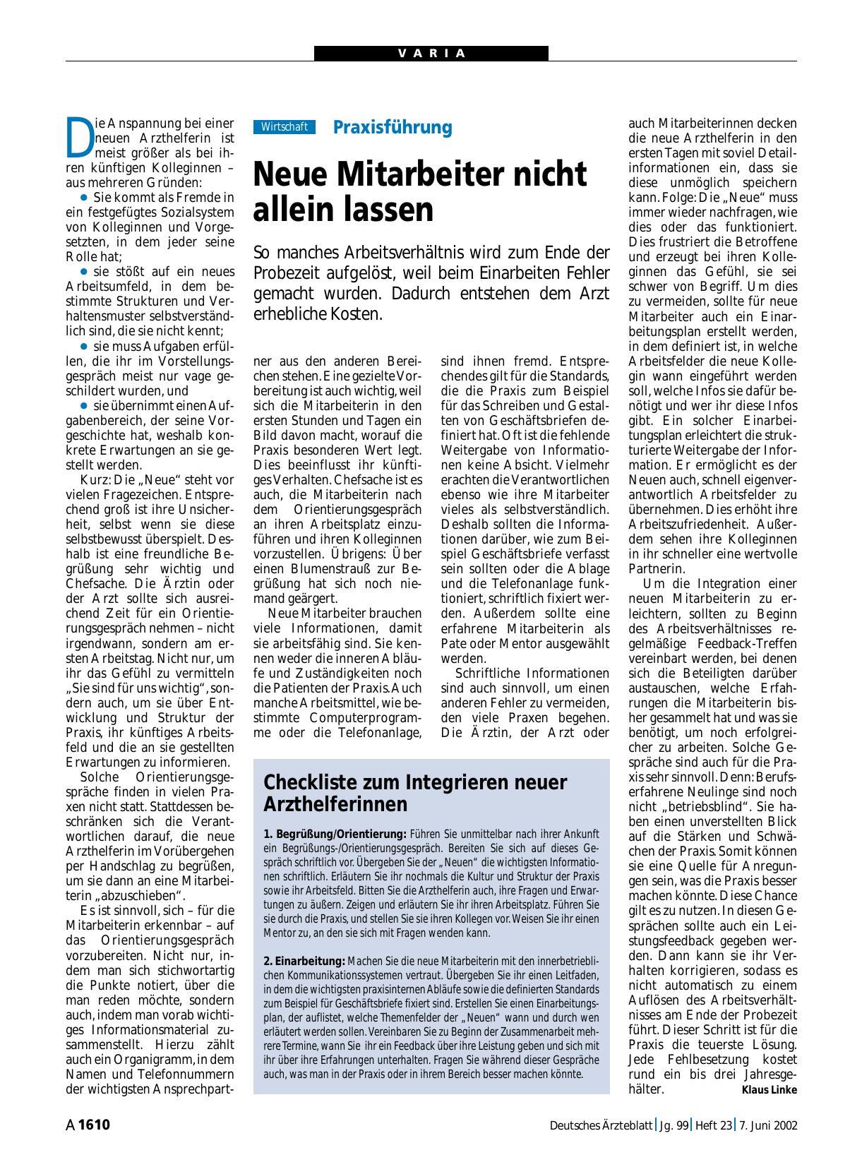 Vorschauseite 1: Praxisführung: Neue Mitarbeiter nicht allein lassen
