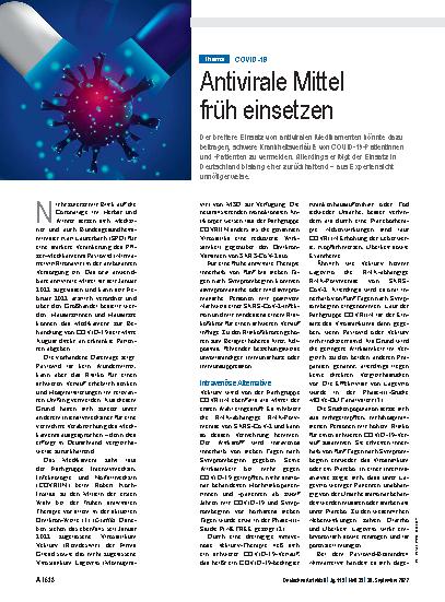 Vorschauseite 1: COVID-19: Antivirale Mittel früh einsetzen