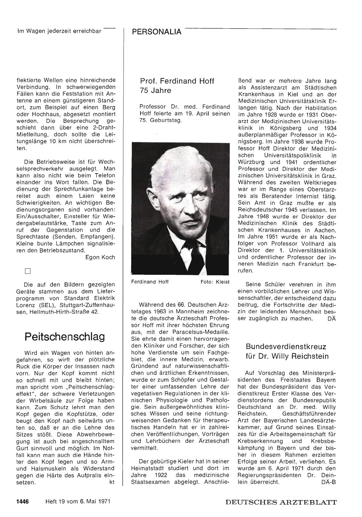 Vorschauseite 1: Prof. Ferdinand Hoff 75 Jahre