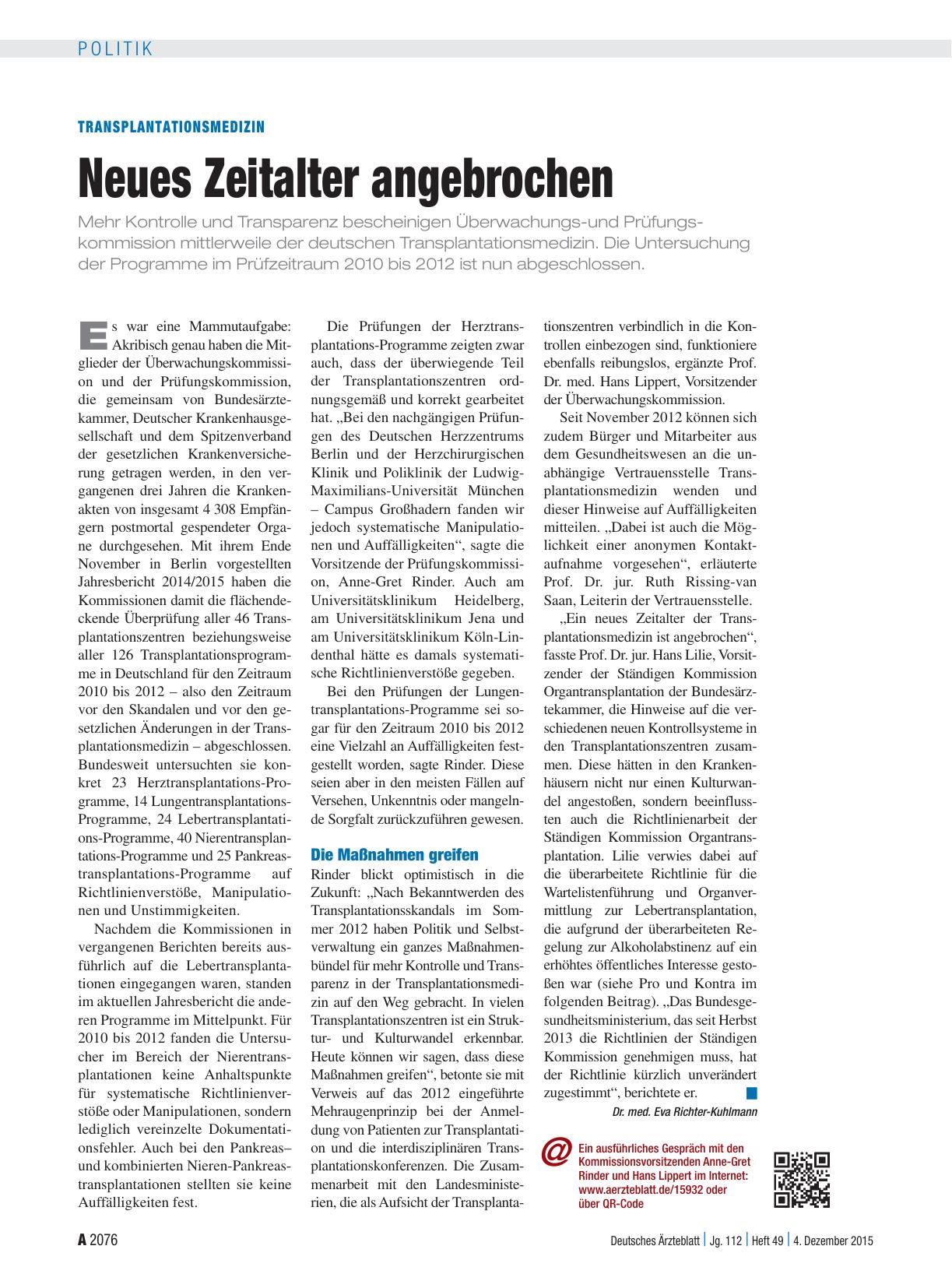 Vorschauseite 1: Transplantationsmedizin: Neues Zeitalter angebrochen