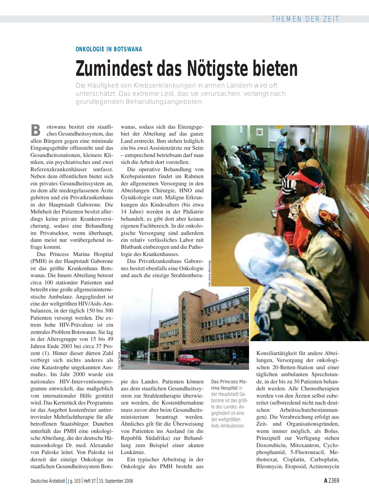 Vorschauseite 1: Onkologie in Botswana: Zumindest das Nötigste bieten