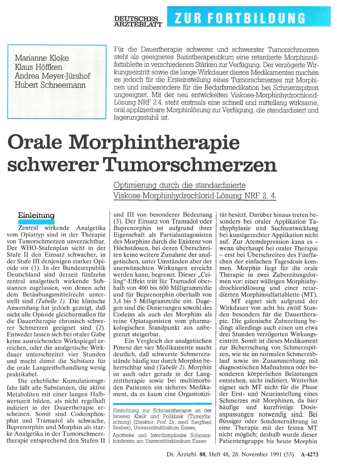 Vorschauseite 1: Orale Morphintherapie schwerer Tumorschmerzen