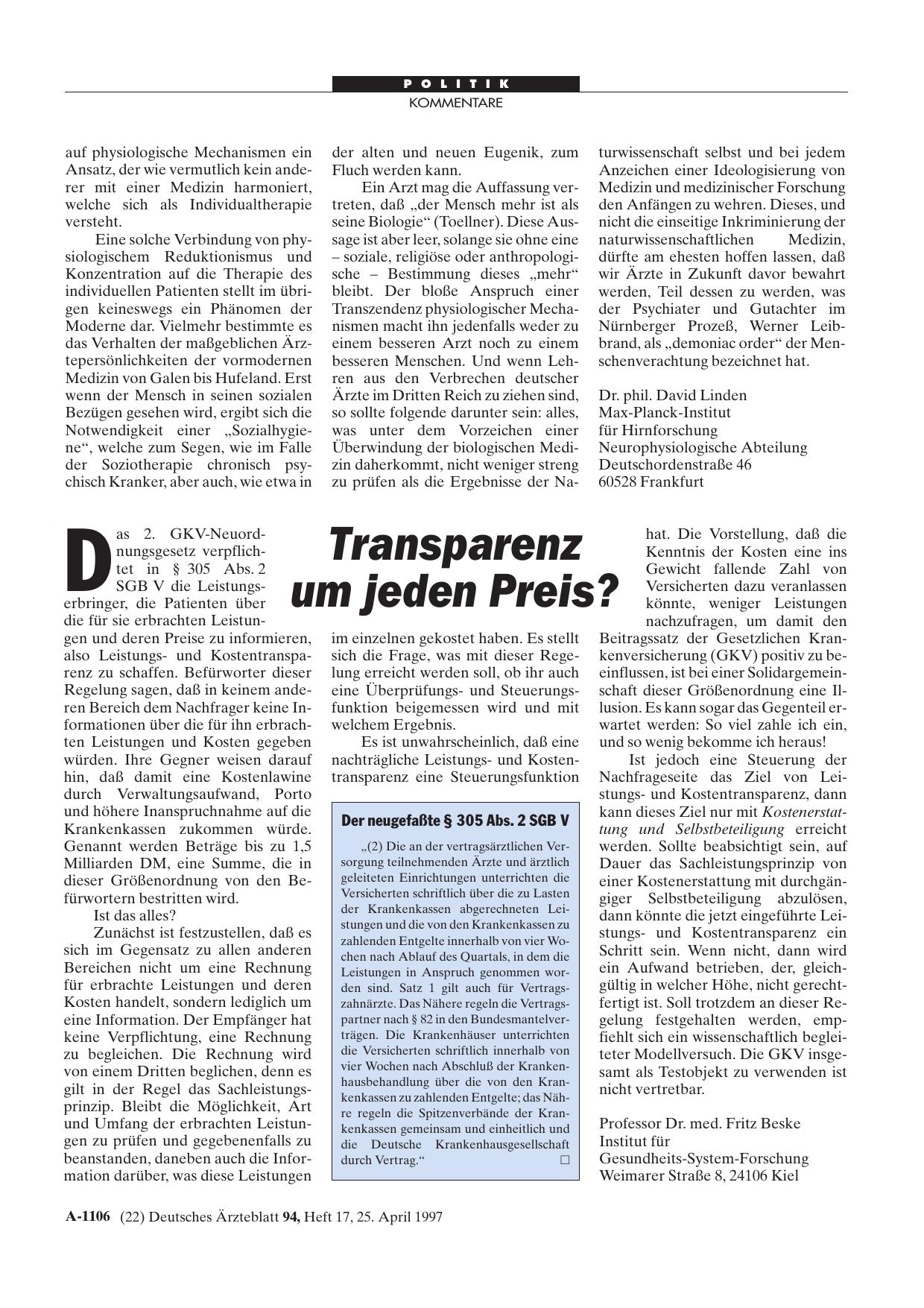 Vorschauseite 1: Transparenz um jeden Preis?