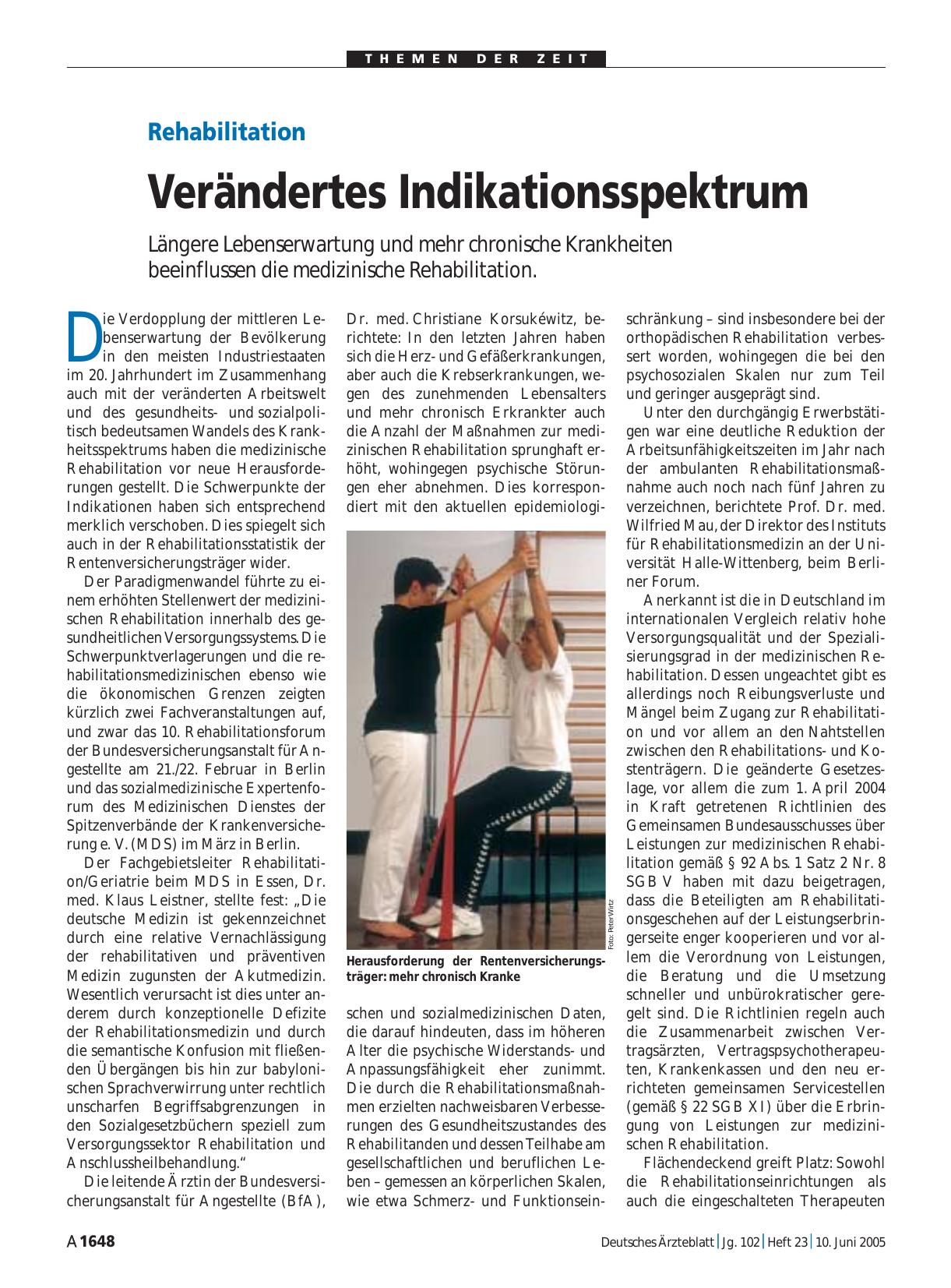 Vorschauseite 1: Rehabilitation: Verändertes Indikationsspektrum