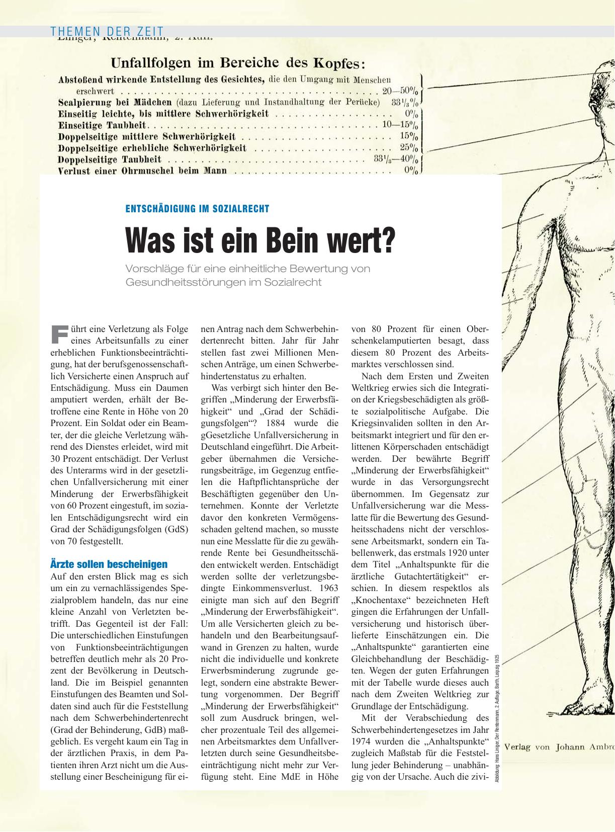 Vorschauseite 1: Entschädigung im Sozialrecht: Was ist ein Bein wert?