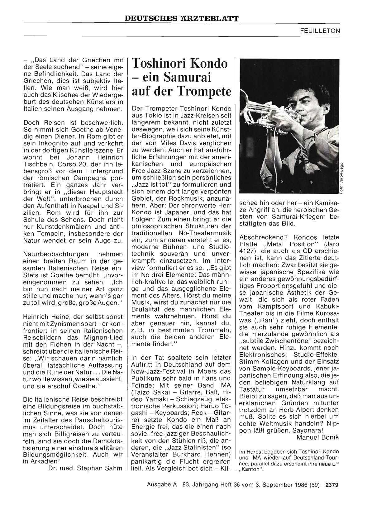 Vorschauseite 1: Toshinori Kondo - ein Samurai auf der Trompete