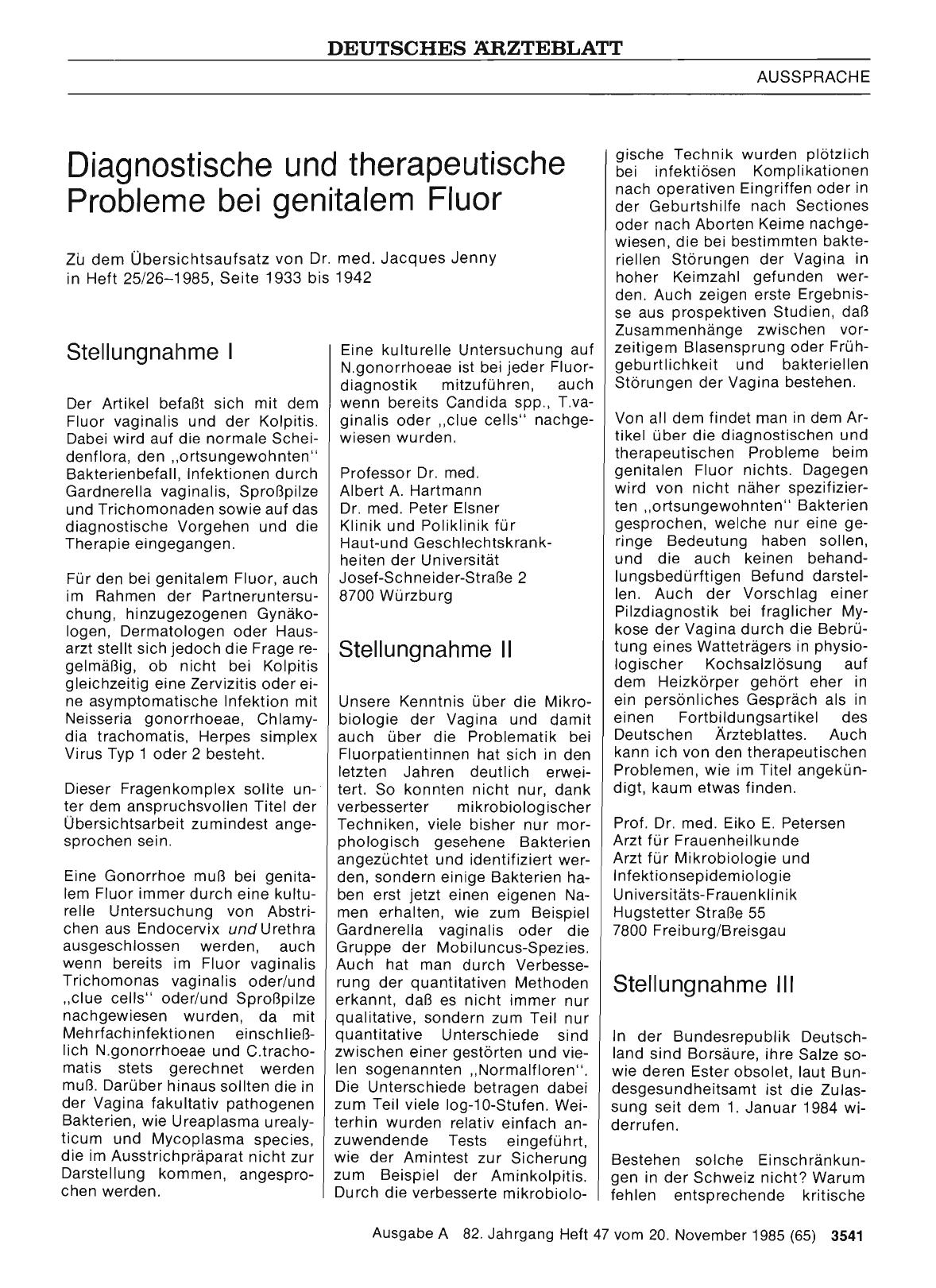 Vorschauseite 1: Diagnostische und therapeutische Probleme bei genitalem Fluor: Stellungnahme II