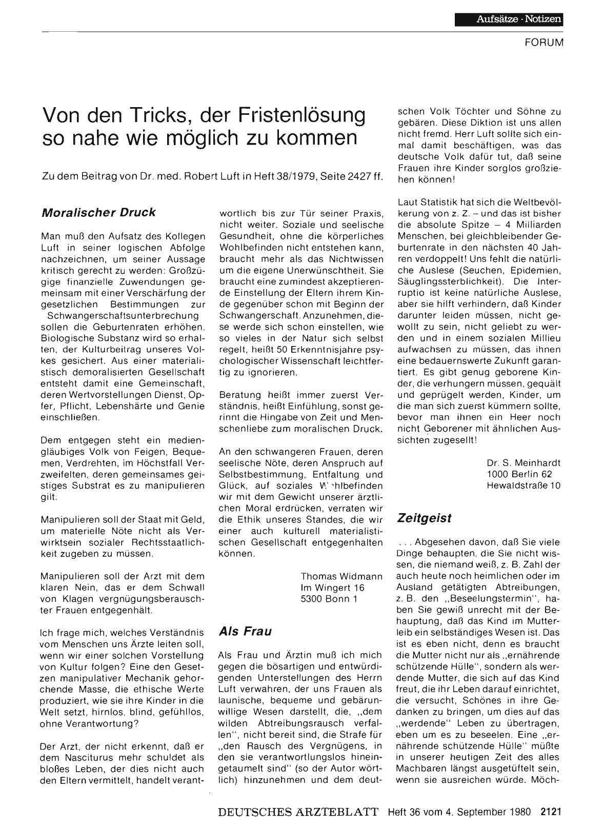 Vorschauseite 1: Von den Tricks, der Fristenlösung so nahe wie möglich zu kommen: Zeitgeist
