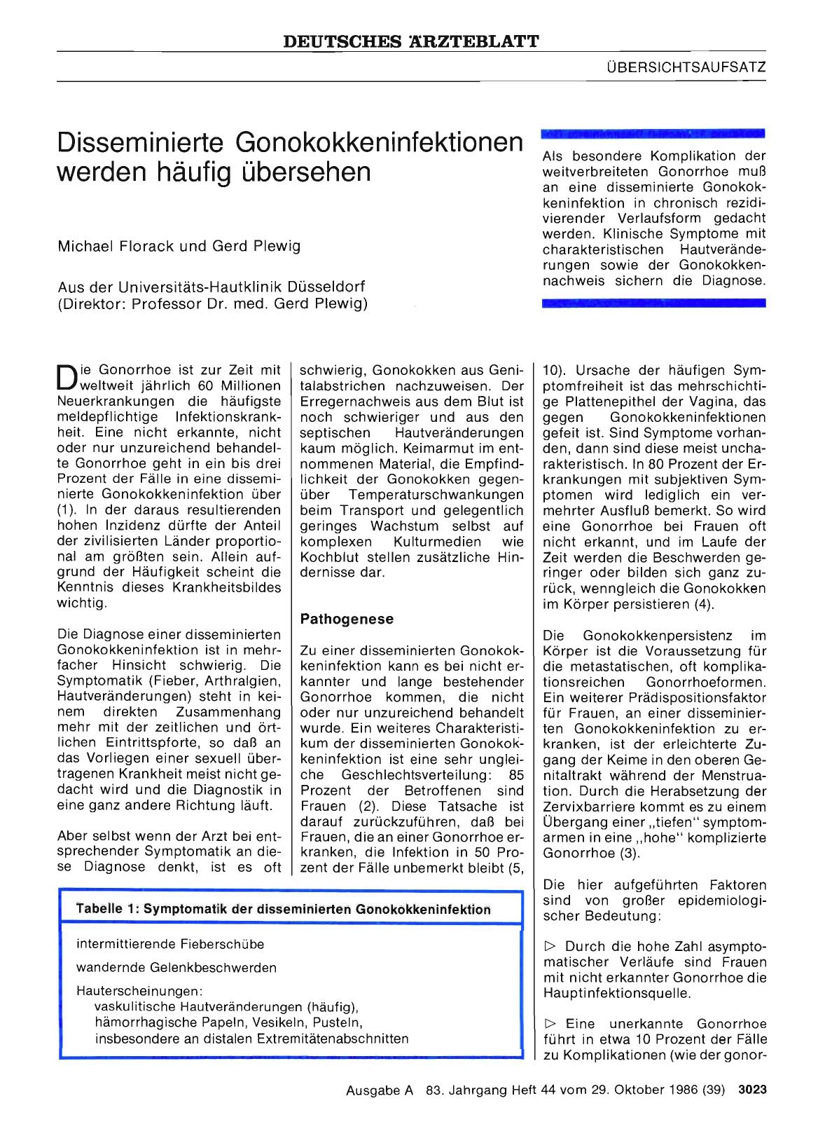 Vorschauseite 1: Disseminierte Gonokokkeninfektionen werden häufig übersehen