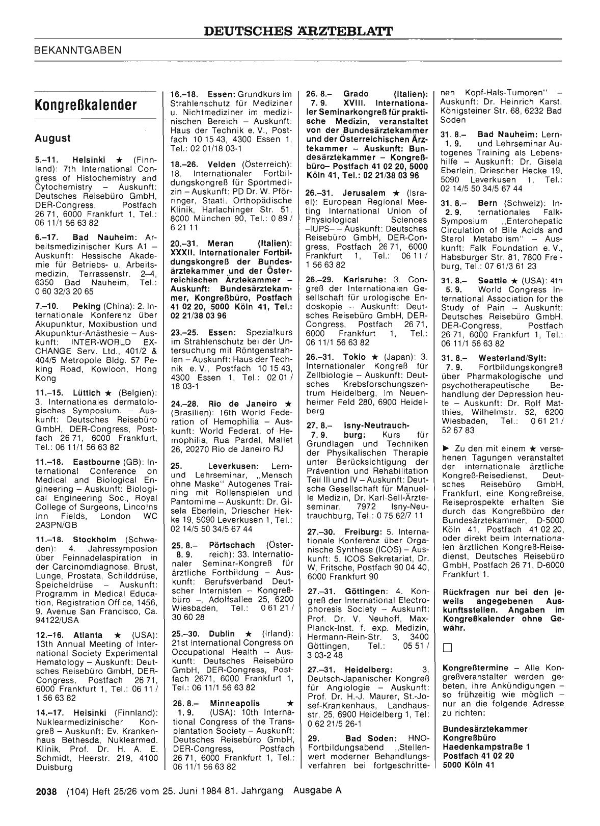 Vorschauseite 1: Kongreßkalender