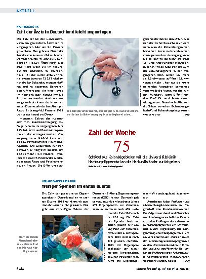 Vorschauseite 1: Ärztestatistik: Zahl der Ärzte in Deutschland leicht angestiegen