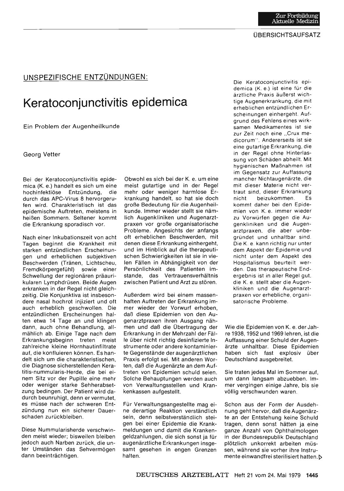 Vorschauseite 1: Unspezifische Entzündungen: Keratoconjunctivitis epidemica