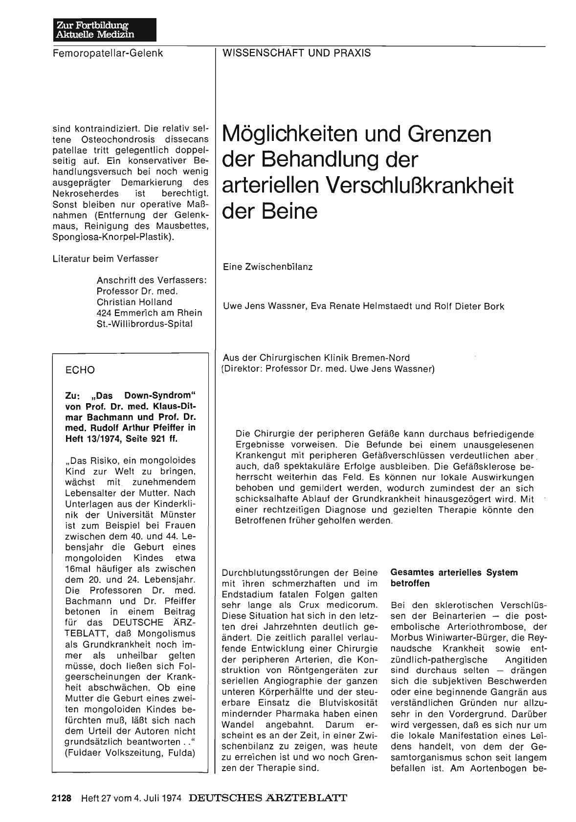 Vorschauseite 1: Möglichkeiten und Grenzen der Behandlung der arteriellen Verschlußkrankheit der Beine