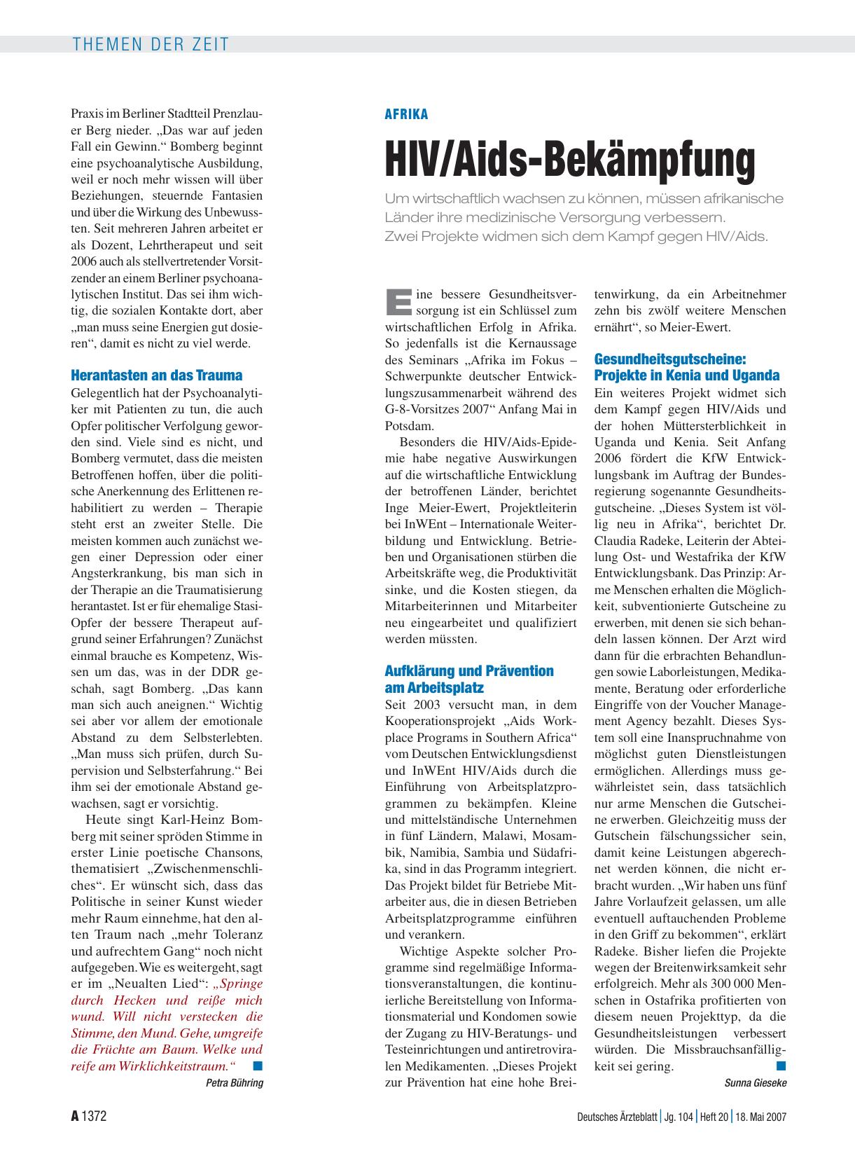 Vorschauseite 1: Afrika: HIV/Aids-Bekämpfung