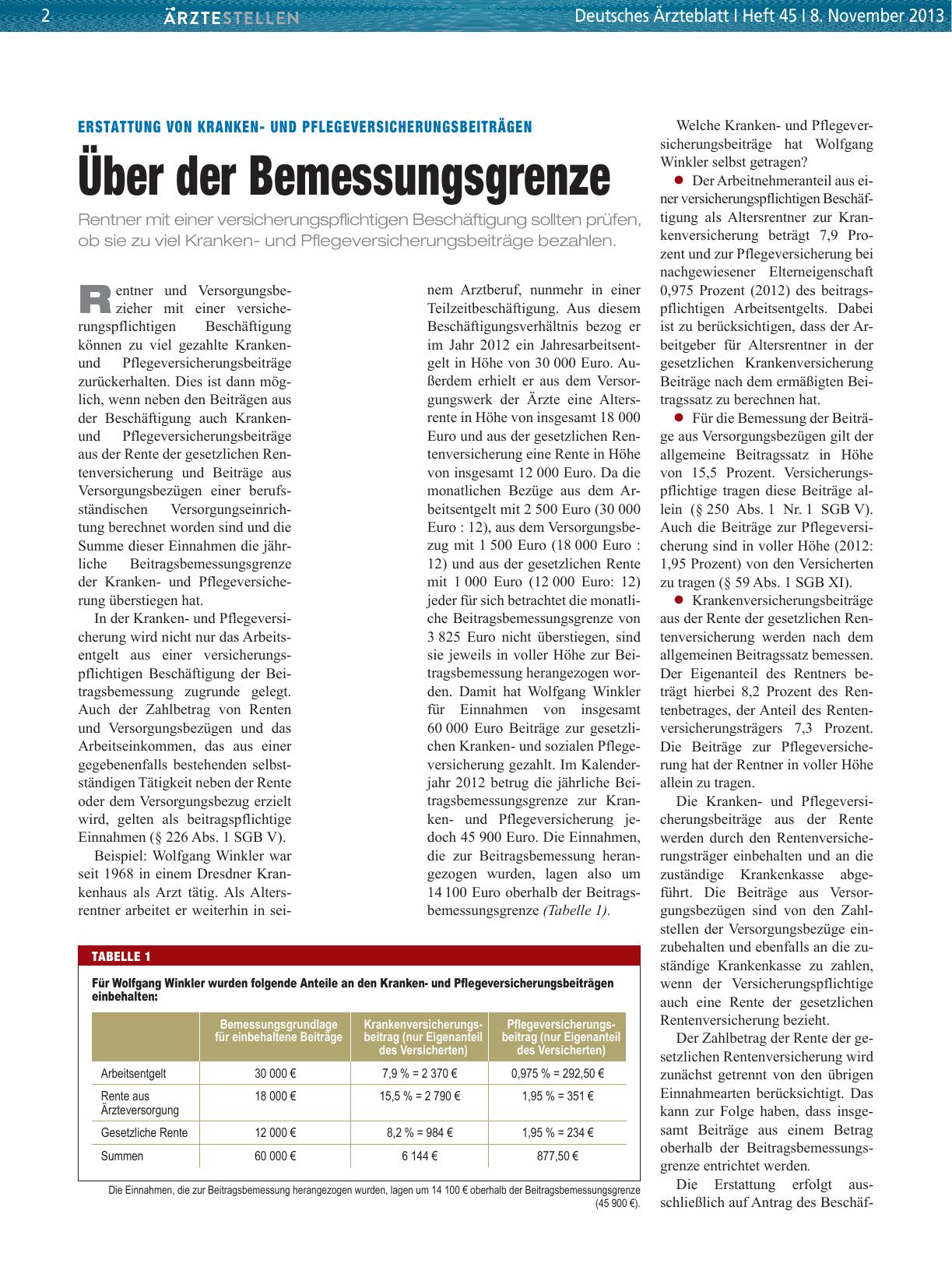 Vorschauseite 1: Erstattung von Krankenund Pflegeversicherungsbeiträgen: Über der Bemessungsgrenze