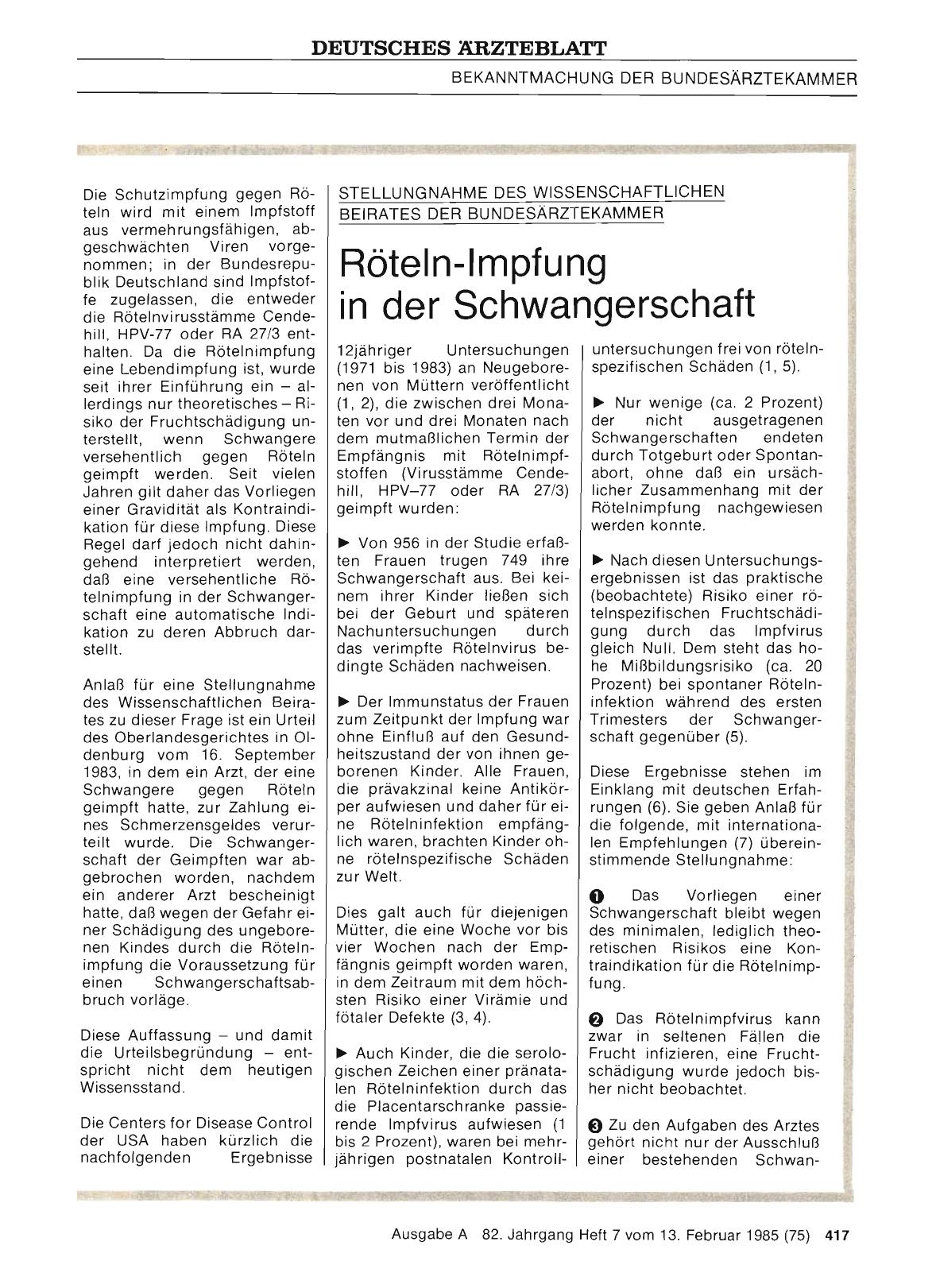 Vorschauseite 1: STELLUNGNAHME DES WISSENSCHAFTLICHEN BEIRATES DER BUNDESÄRZTEKAMMER: Röteln-Impfung in der Schwangerschaft