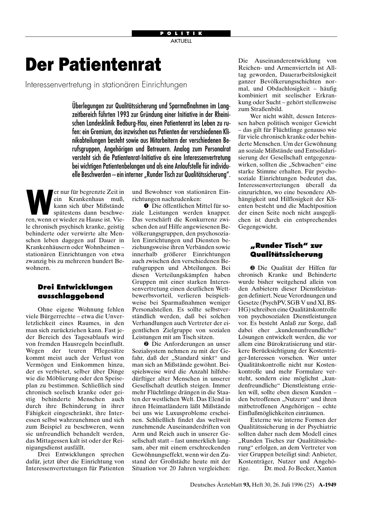 Vorschauseite 1: Der Patientenrat: Interessenvertretung in stationären Einrichtungen