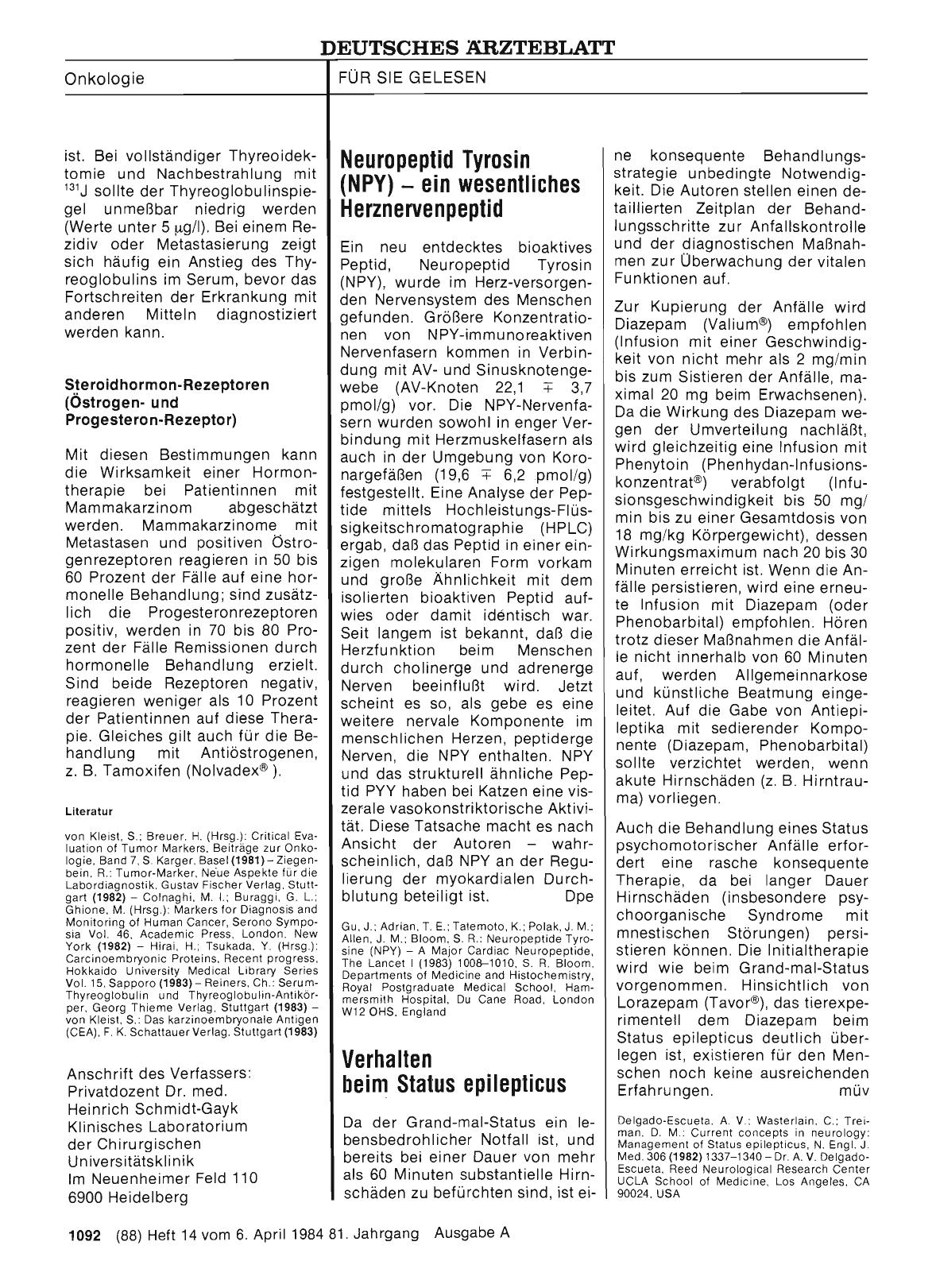 Vorschauseite 1: Neuropeptid Tyrosin (NPY) — ein wesentliches Herznervenpeptid