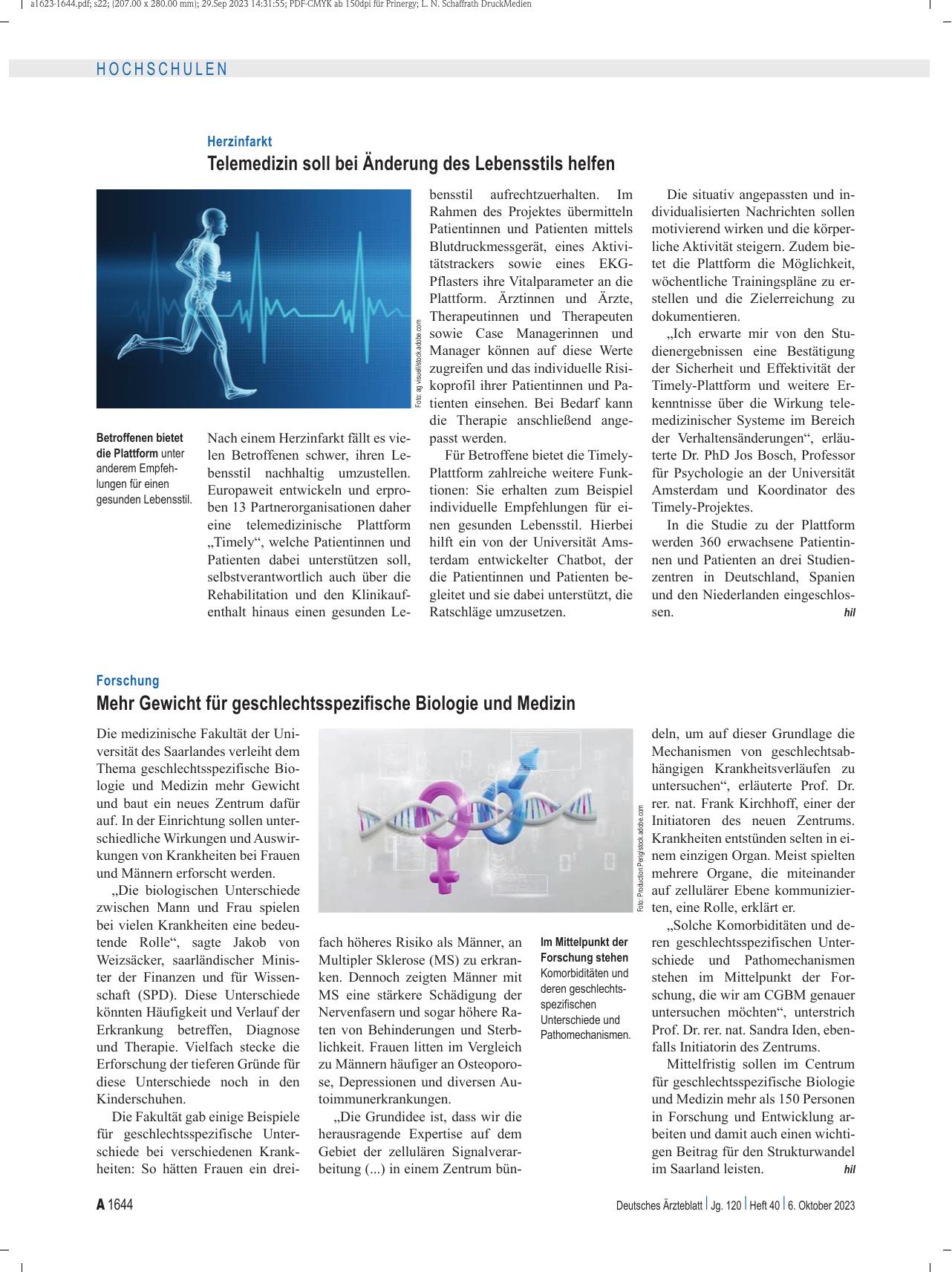 Vorschauseite 1: Forschung: Mehr Gewicht für geschlechtsspezifische Biologie und Medizin