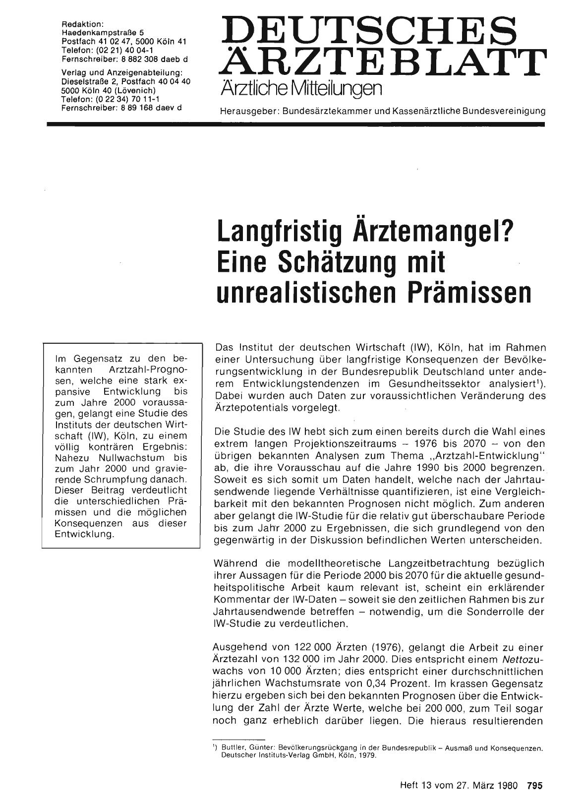 Vorschauseite 1: Langfristig Ärztemangel? Eine Schätzung mit unrealistischen Prämissen