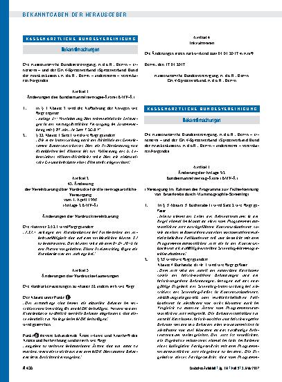 Vorschauseite 1: Bekanntmachungen: Änderung der Anlage 9. 2 Bundesmantelvertrag-Ärzte (BMV-Ä)