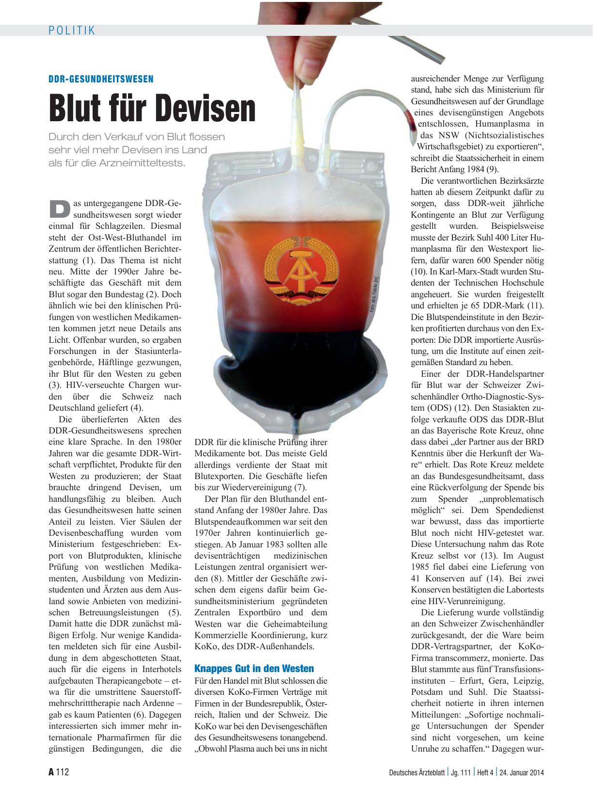 Vorschauseite 1: DDR-Gesundheitswesen: Blut für Devisen