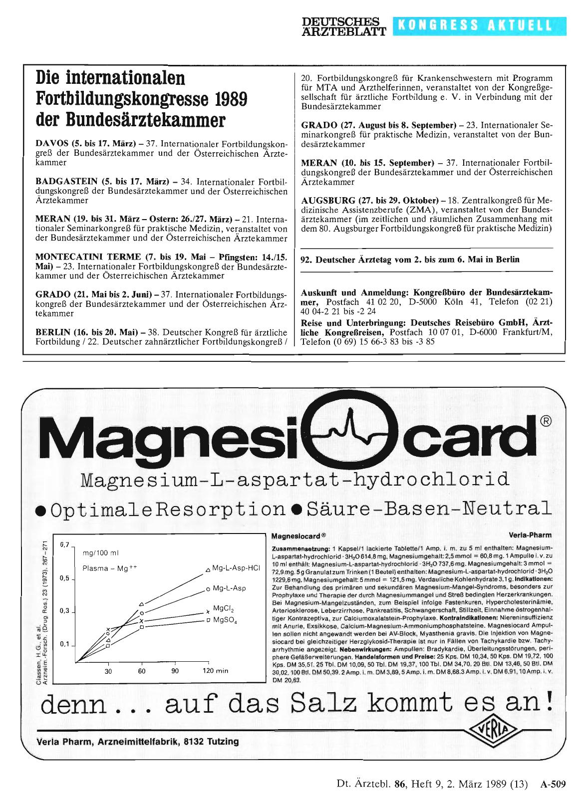 Vorschauseite 1: Die internationalen Fortbildungskongresse 1989 der Bundesärztekammer
