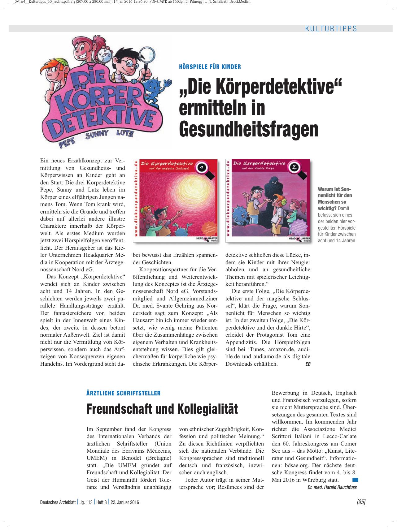 Vorschauseite 1: Hörspiele für Kinder: „Die Körperdetektive“ ermitteln in Gesundheitsfragen