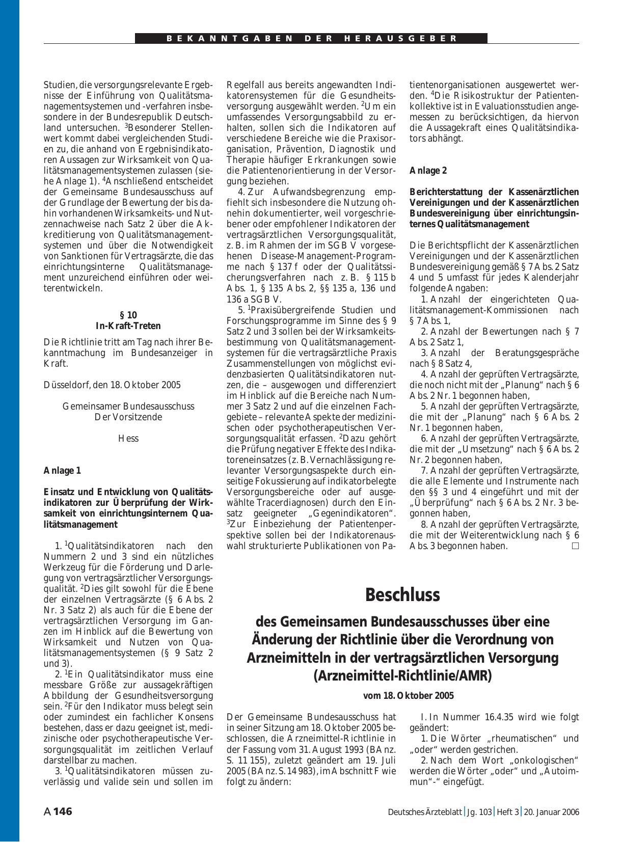 Vorschauseite 1: Beschluss des Gemeinsamen Bundesausschusses über eine Änderung der Richtlinie über die Verordnung von Arzneimitteln in der vertragsärztlichen Versorgung (Arzneimittel-Richtlinie/A…