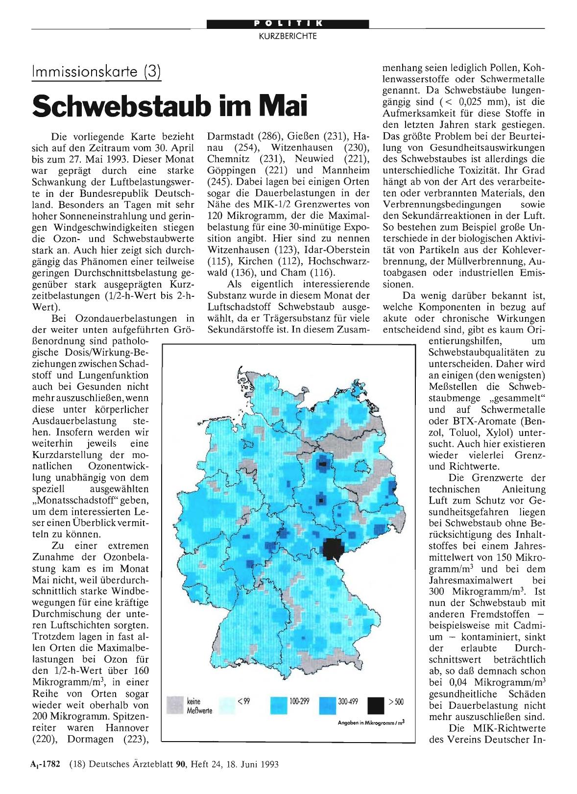 Vorschauseite 1: Immissionskarte (3): Schwebstaub im Mai
