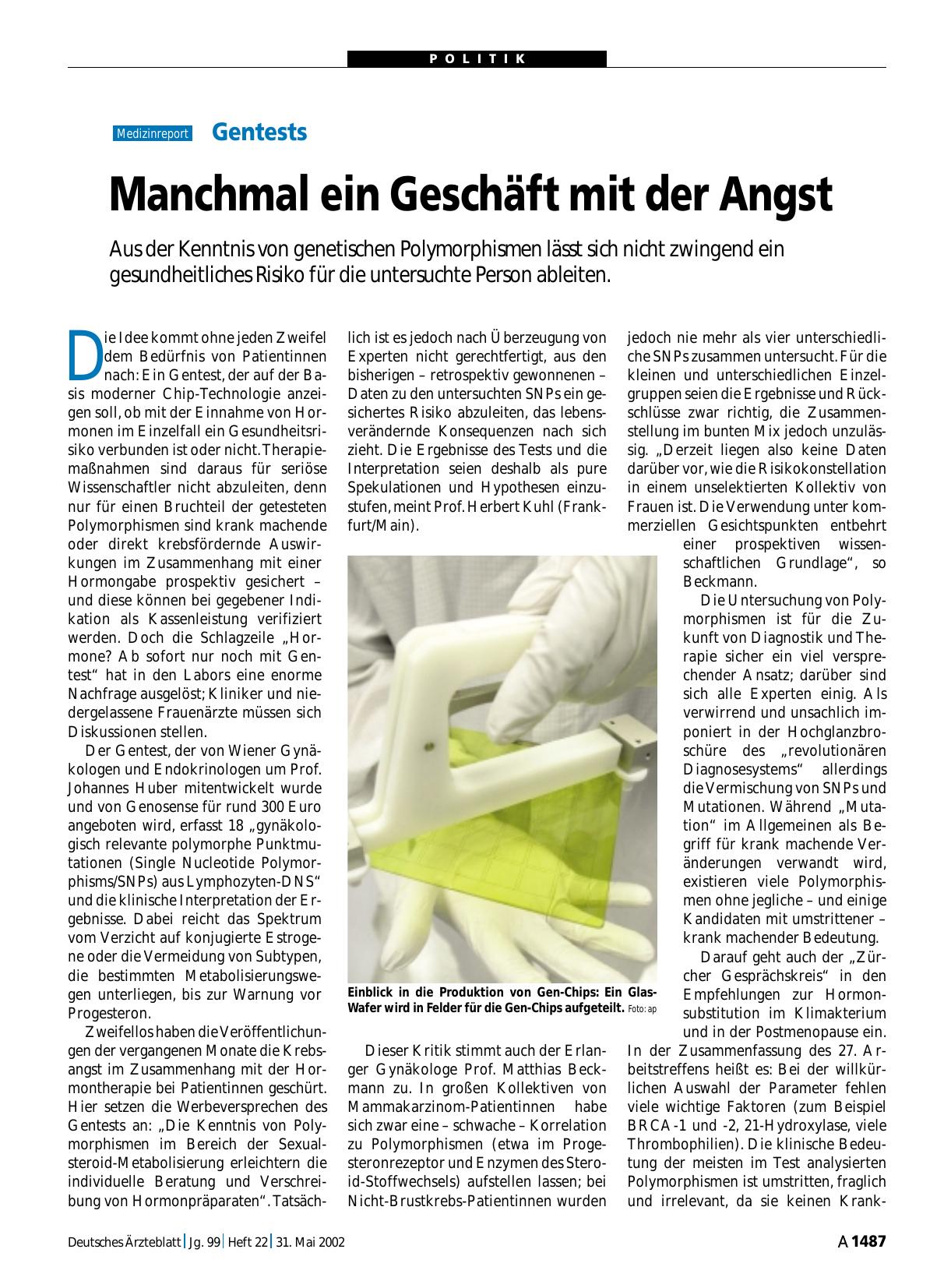 Vorschauseite 1: Gentests: Manchmal ein Geschäft mit der Angst