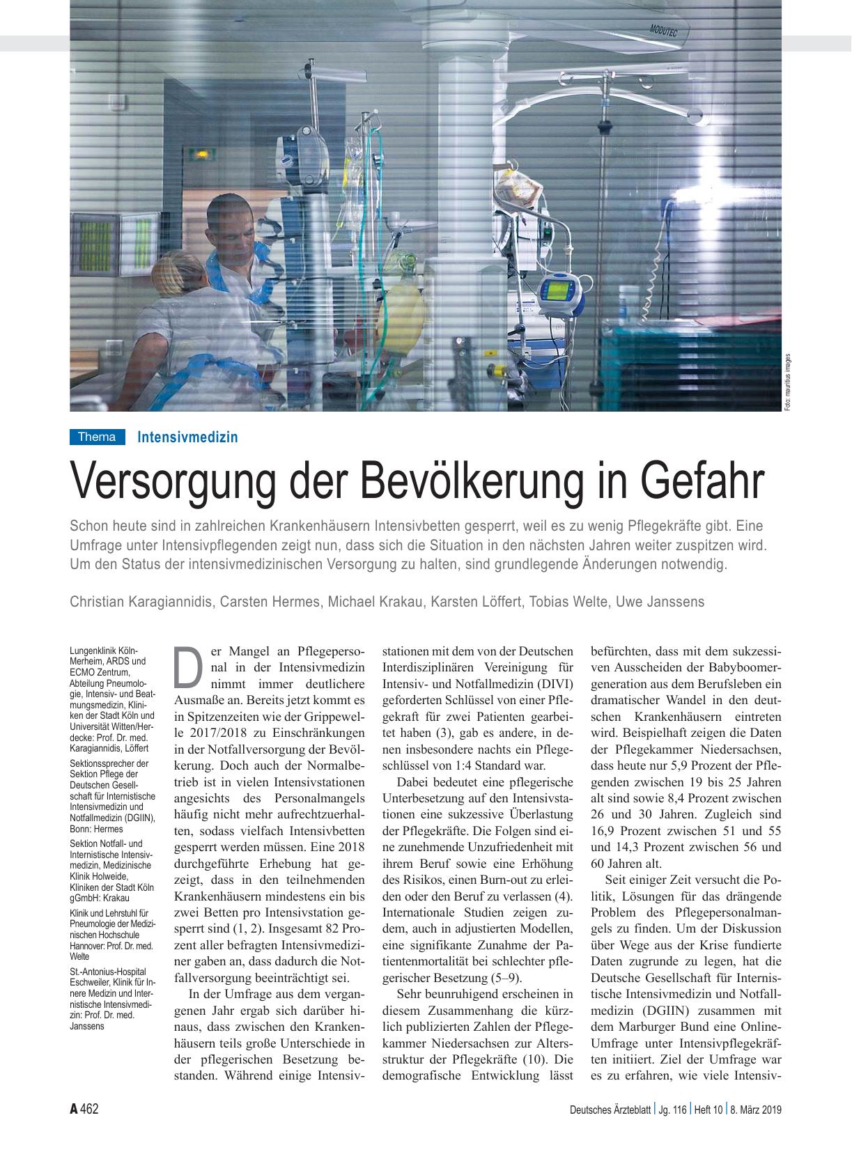 Vorschauseite 1: Intensivmedizin: Versorgung der Bevölkerung in Gefahr