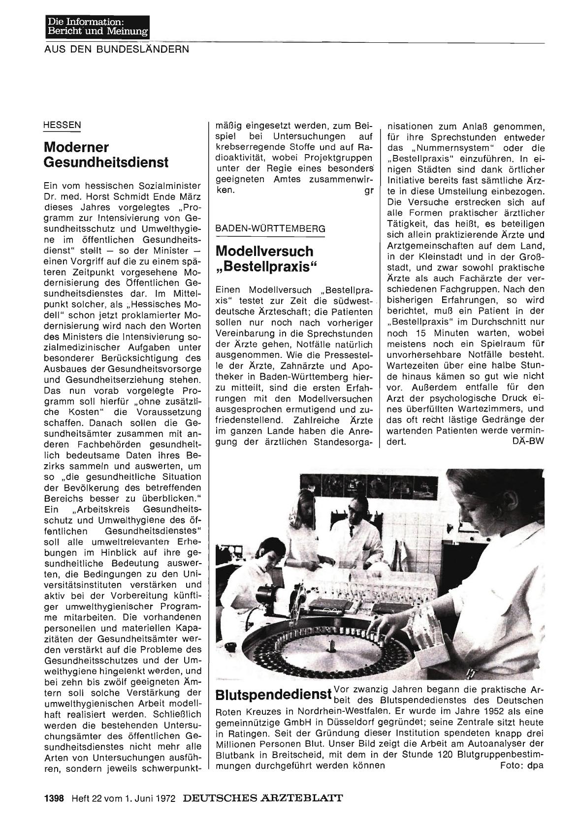 Vorschauseite 1: Baden-Württemberg: Modellversuch „Bestellpraxis"