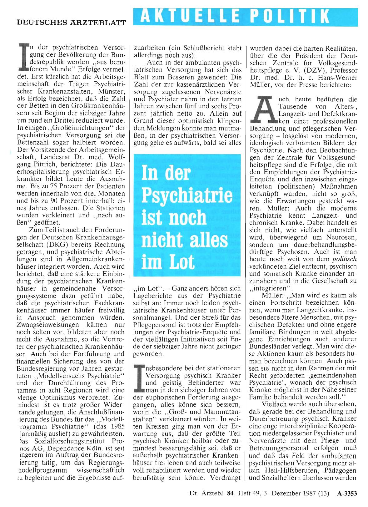 Vorschauseite 1: In der Psychiatrie ist noch nicht alles im Lot