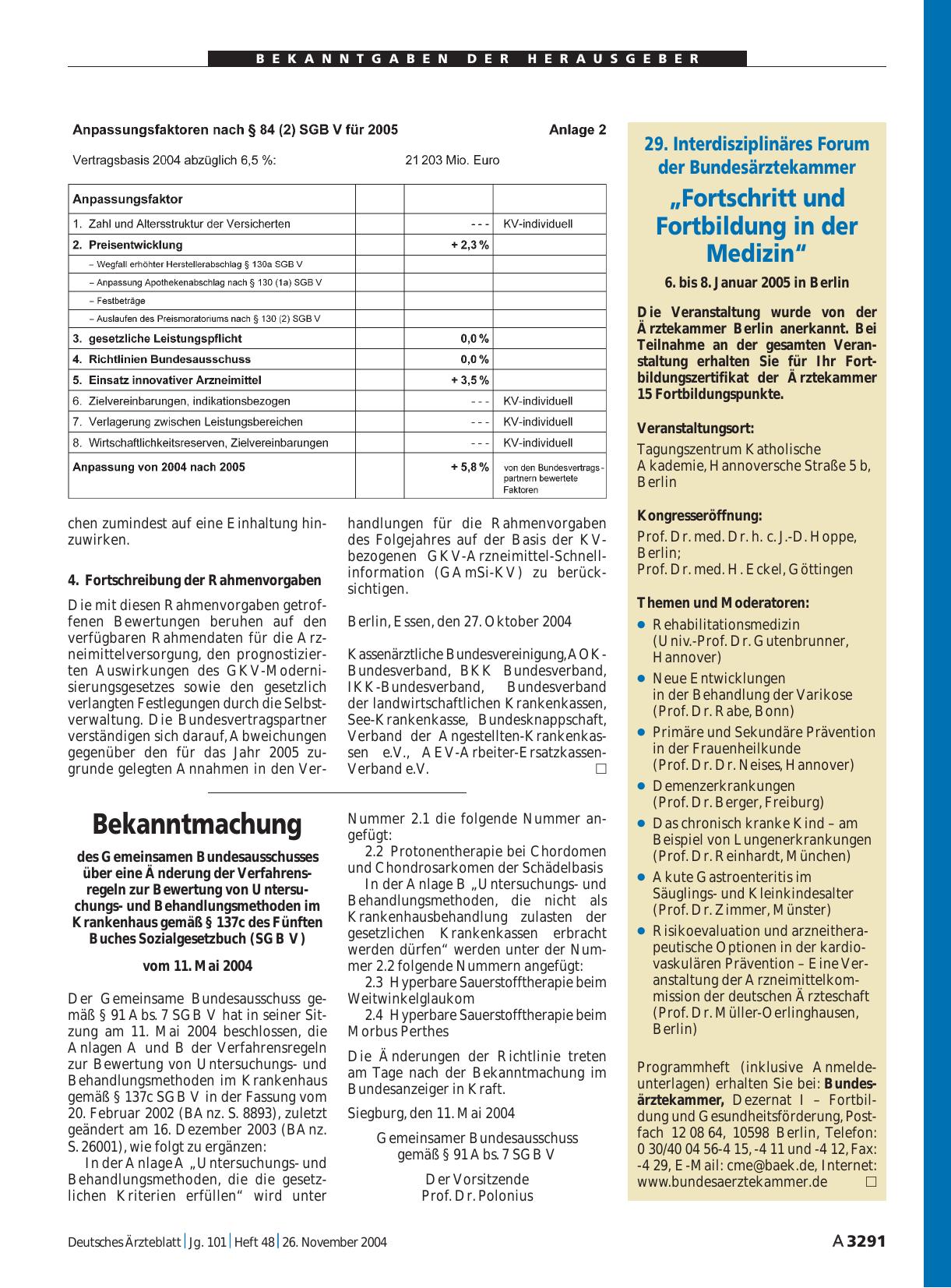 Vorschauseite 1: 29. Interdisziplinäres Forum der Bundesärztekammer: „Fortschritt und Fortbildung in der Medizin“