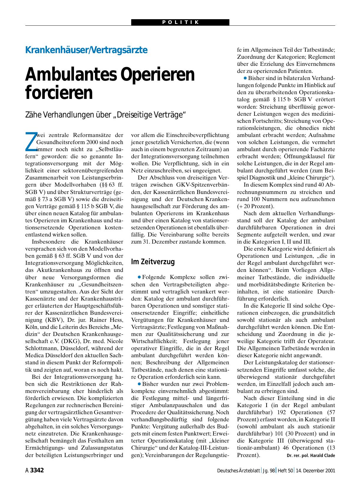 Vorschauseite 1: Krankenhäuser/Vertragsärzte: Ambulantes Operieren forcieren