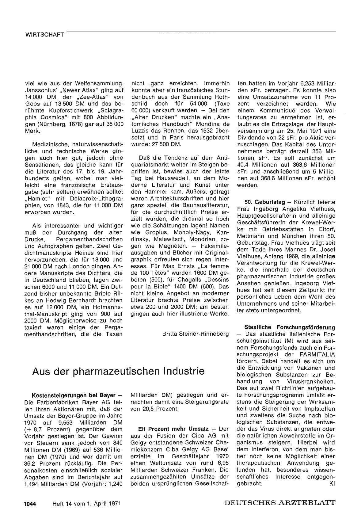 Vorschauseite 1: Aus der pharmazeutischen Industrie