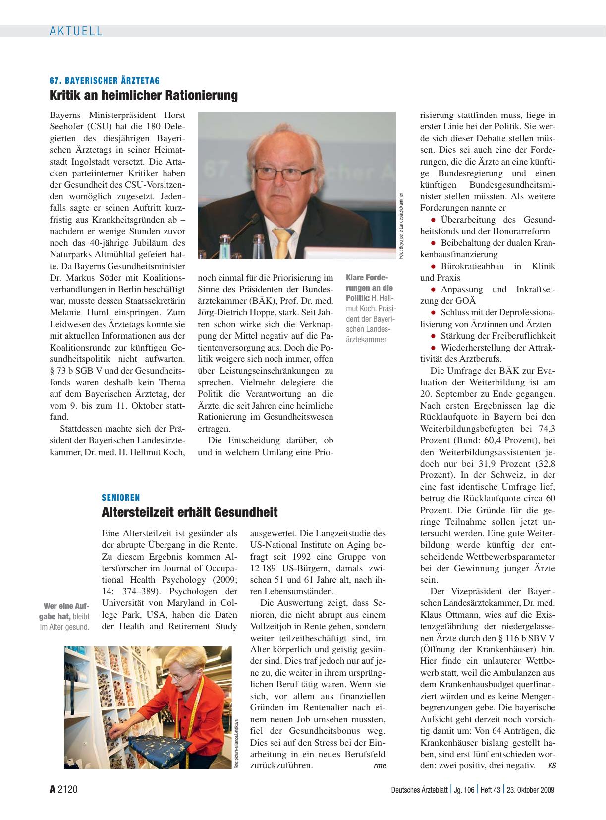 Vorschauseite 1: 67. Bayerischer Ärztetag: Kritik an heimlicher Rationierung