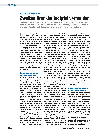 Vorschauseite 1: Meningokokken-B-Impfstoff: Zweiten Krankheitsgipfel vermeiden