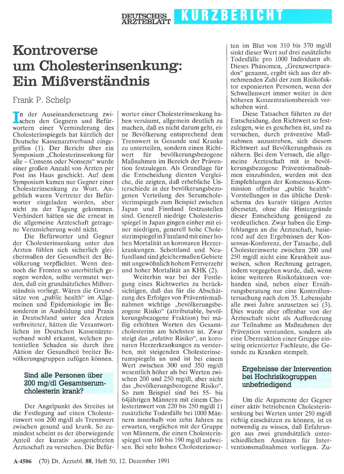 Vorschauseite 1: Kontroverse um Cholesterinsenkung: Ein Mißverständnis