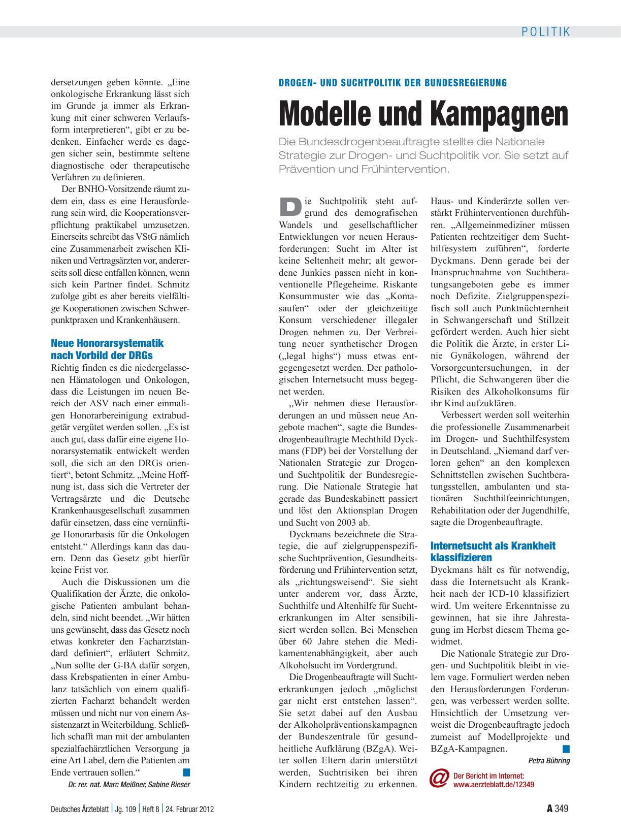 Vorschauseite 1: Drogenund Suchtpolitik der Bundesregierung: Modelle und Kampagnen