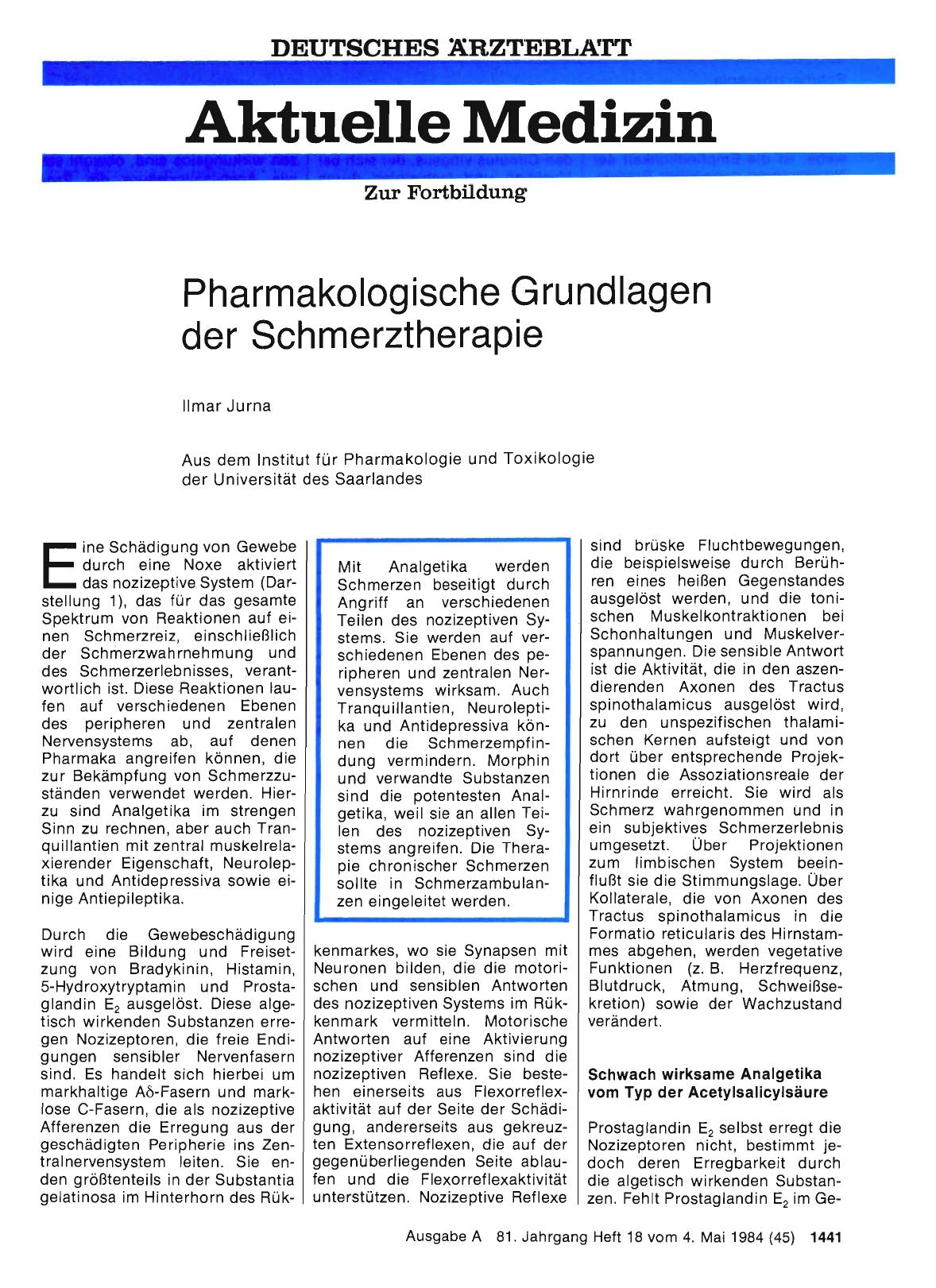 Vorschauseite 1: Pharmakologische Grundlagen der Schmerztherapie