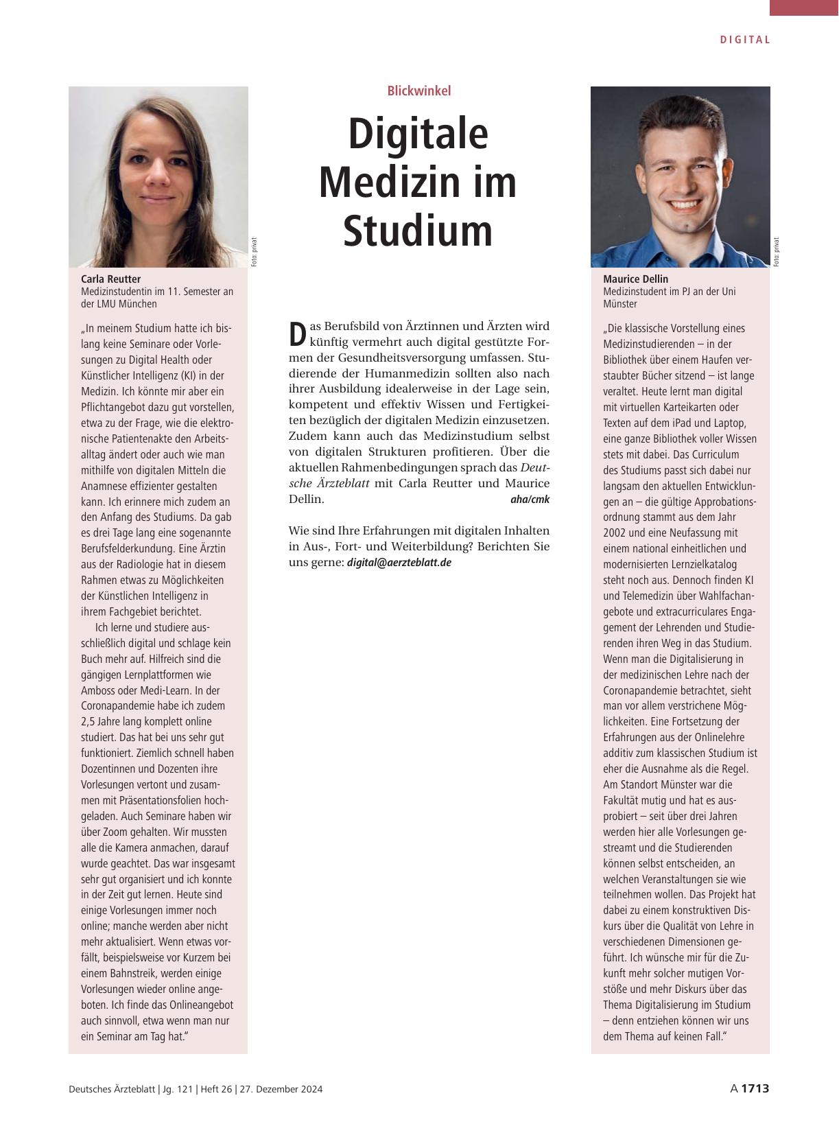 Vorschauseite 1: Blickwinkel: Digitale Medizin im Studium