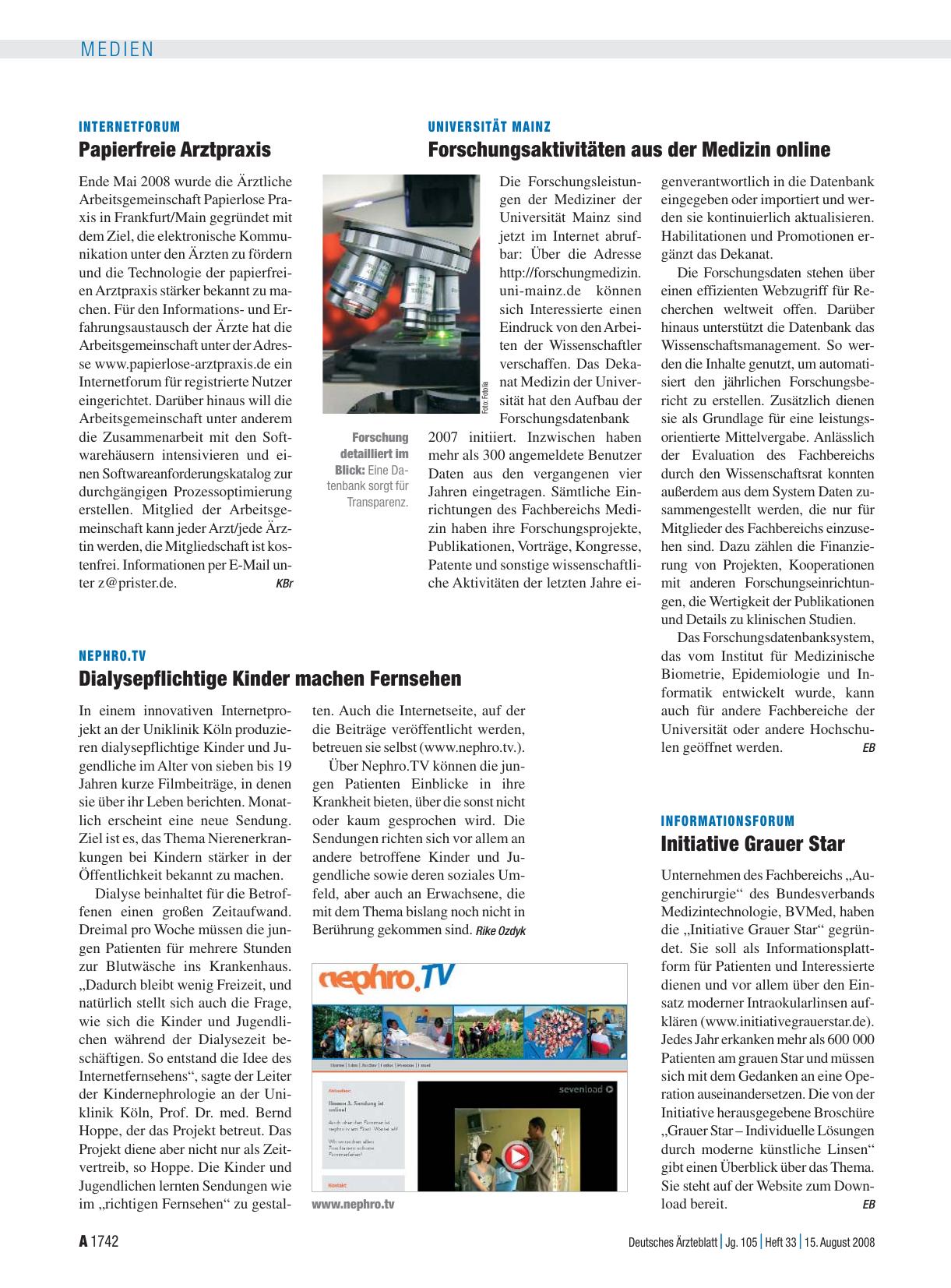 Vorschauseite 1: Internetforum: Papierfreie Arztpraxis