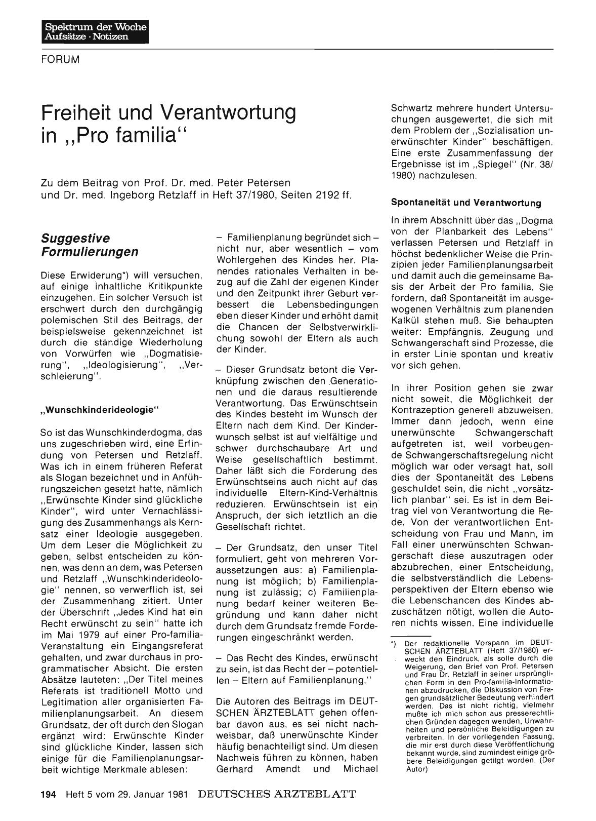Vorschauseite 1: Freiheit und Verantwortung in „Pro familia"