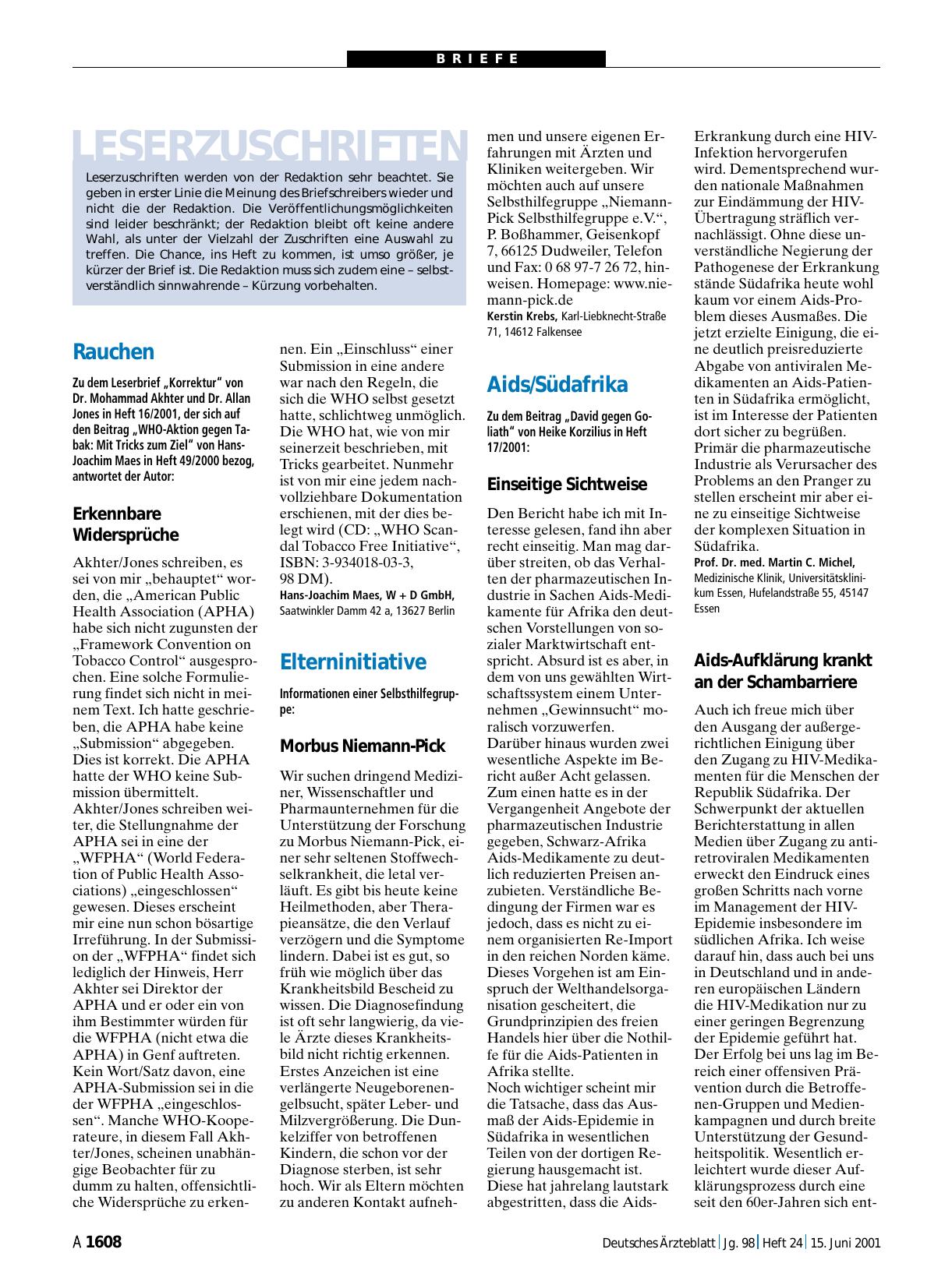Vorschauseite 1: Aids/Südafrika: Einseitige Sichtweise