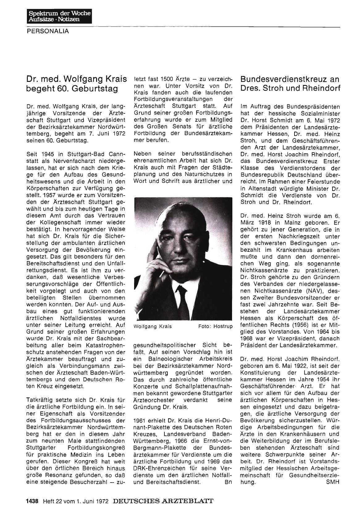 Vorschauseite 1: Dr. med. Wolfgang Krais begeht 60. Geburtstag