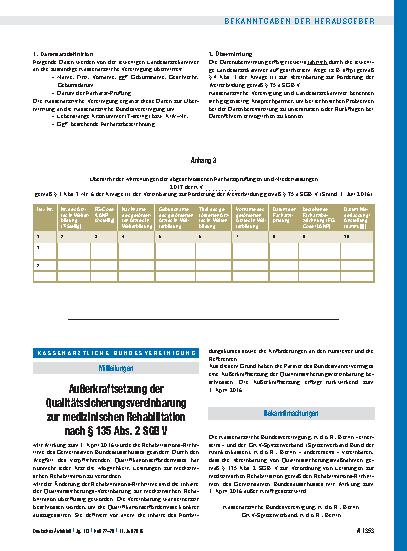 Vorschauseite 1: Außerkraftsetzung der Qualitätssicherungsvereinbarung zur medizinischen Rehabilitation nach § 135 Abs. 2 SGB V