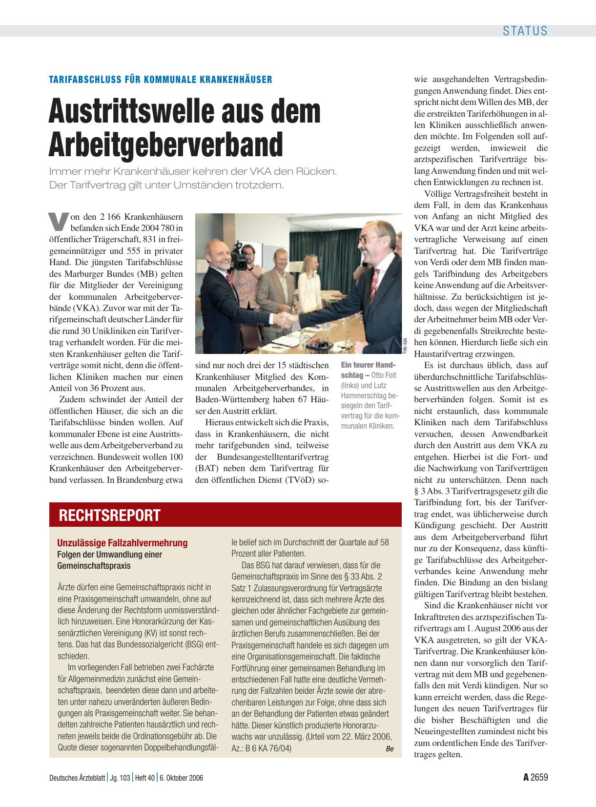 Vorschauseite 1: Tarifabschluss für kommunale Krankenhäuser: Austrittswelle aus dem Arbeitgeberverband