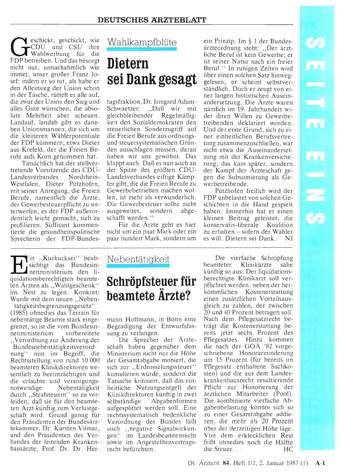 Vorschauseite 1: Wahlkampfblüte: Dietern sei Dank gesagt